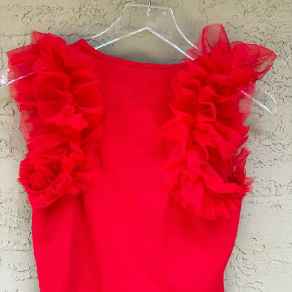 Anthropologie Dolan Tank Top Red NWT Size XS Tulle Sleeve Ruffles Sleeveless - Picture 5 of 8